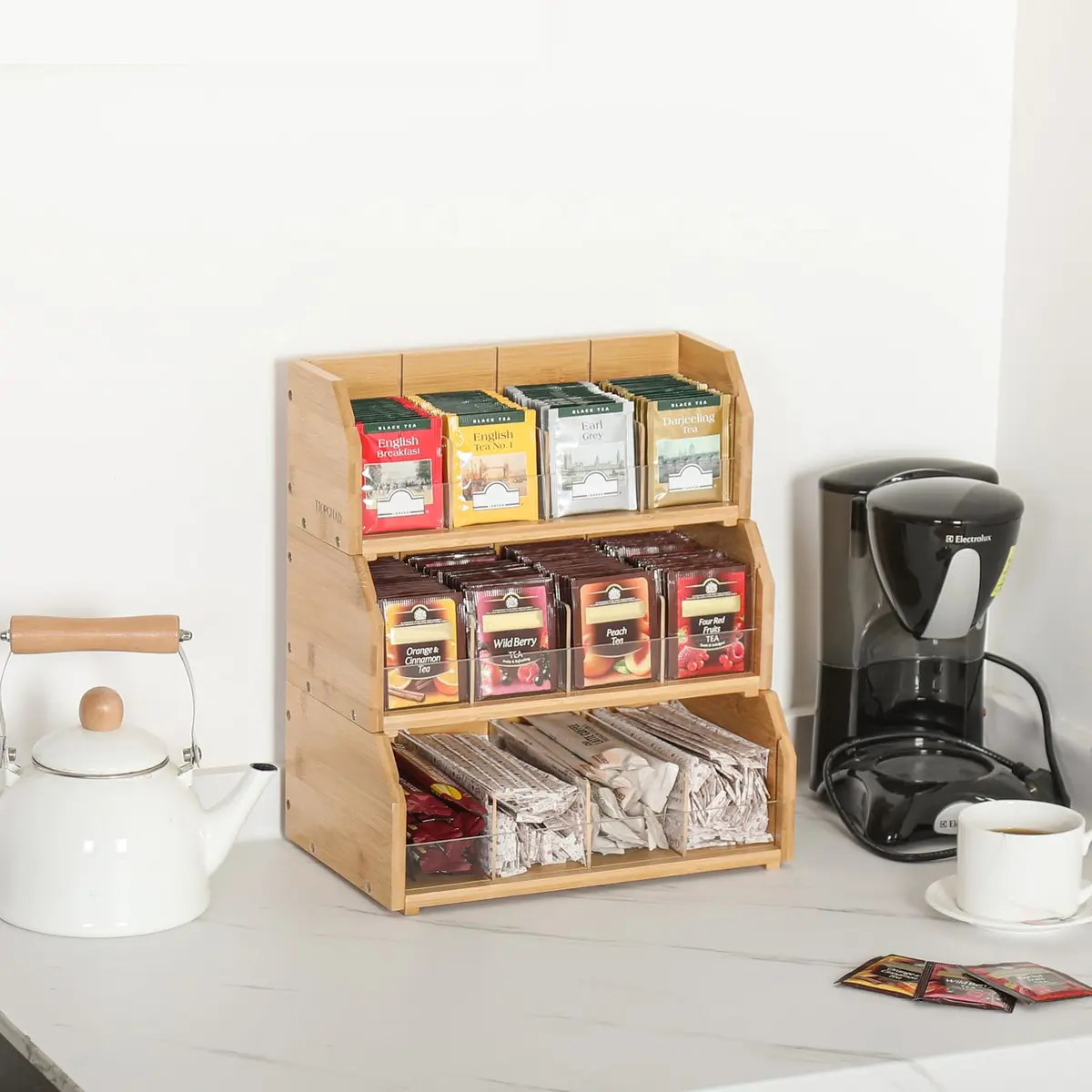 TIOPGHAD 3-Layer Stackable Bamboo Tea Bag Organizer Storage Holder, Natural | Space-Saving & Adjustable - view 4