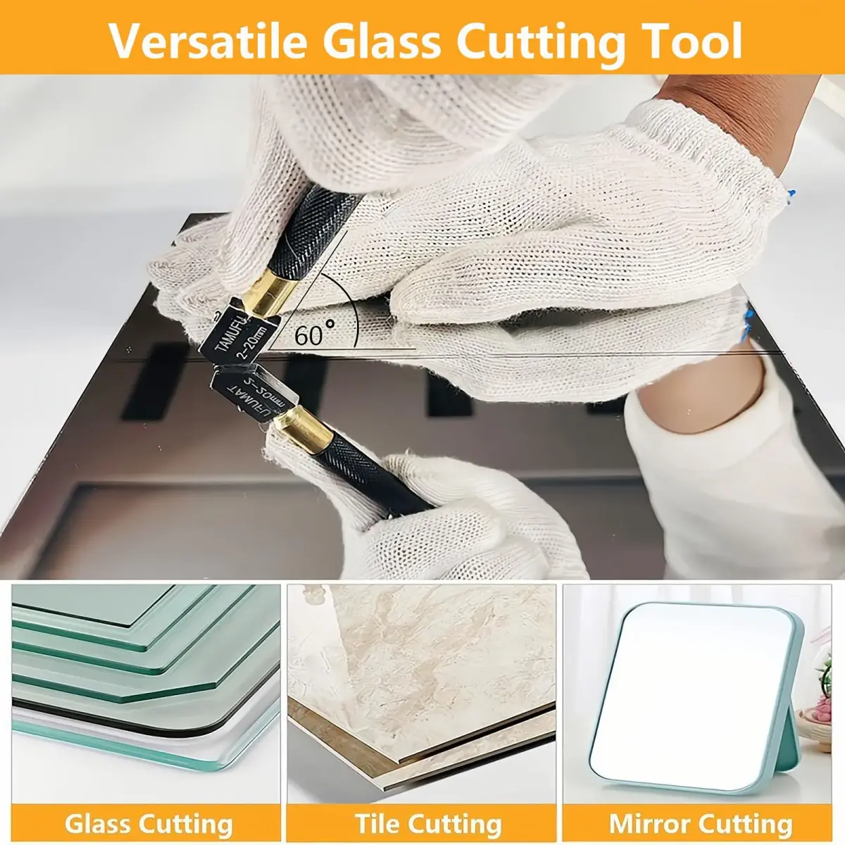 TAMUFU Glass Cutter Tool with Automatic Oil Feed, 2-20mm Cutting Range | 3 Carbide Tips & Ergonomic Handle - view 3