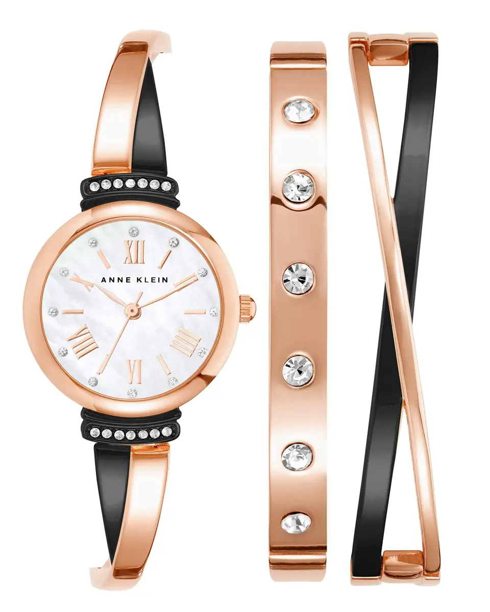 Anne Klein Women's Crystal Accented Bangle Watch Set AK/2245GYST | Rose Gold/Gunmetal Grey, 26mm Case - main product image