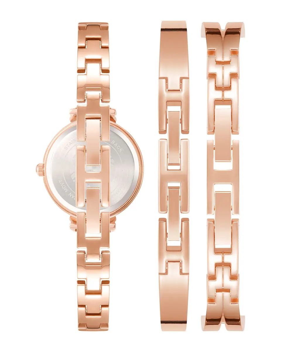 Anne Klein Women's Crystal Accented Bangle Watch Set AK/2245GYST | Rose Gold/Gunmetal Grey, 26mm Case - view 3