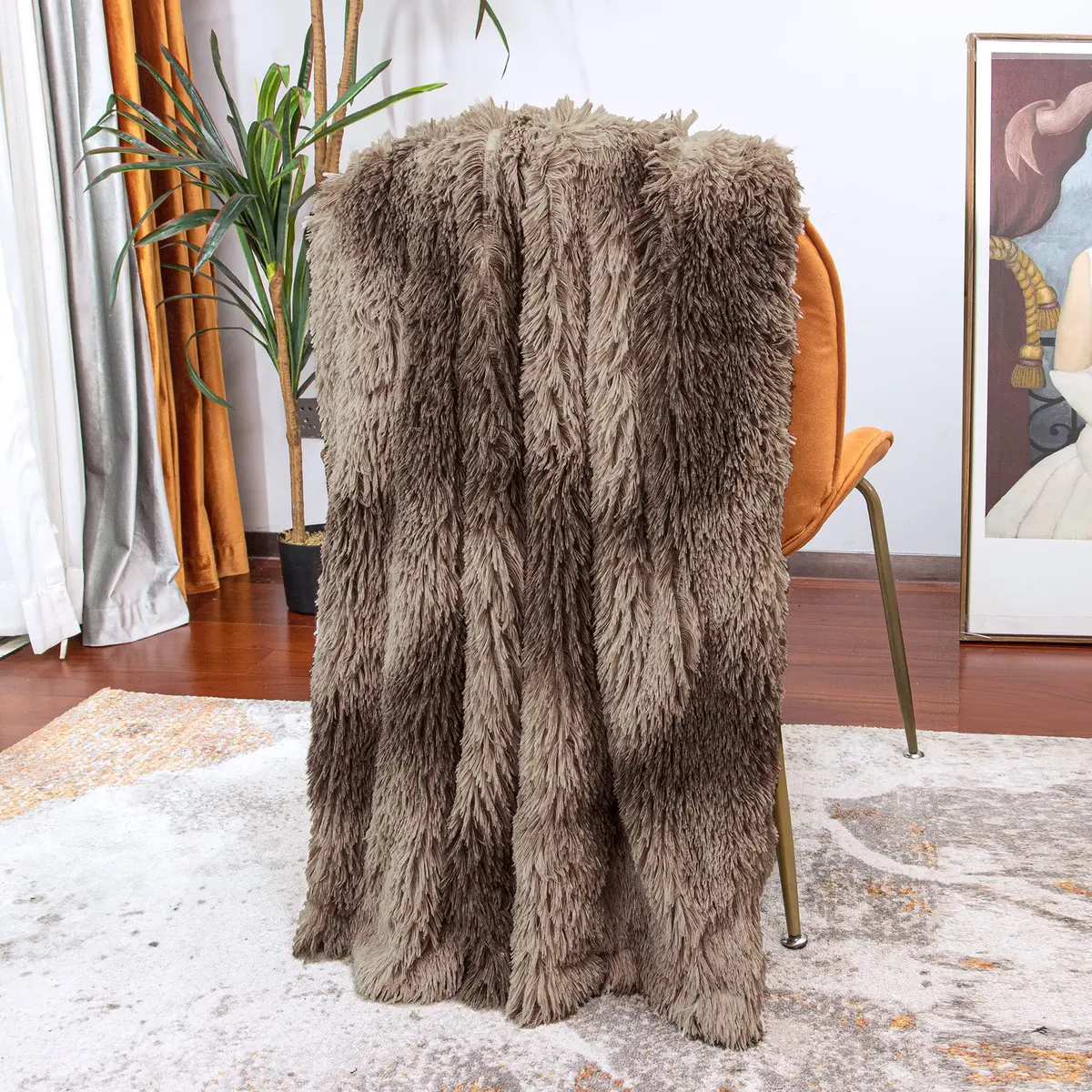 Tuddrom Tie Dye Brown Faux Fur Throw Blanket 127cm x 152cm | Soft, Lightweight, and Cozy for Couch and Bed - view 5