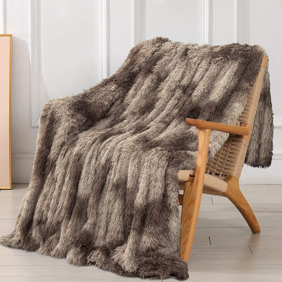 Tuddrom Tie Dye Brown Faux Fur Throw Blanket 127cm x 152cm | Soft, Lightweight, and Cozy for Couch and Bed - main product image
