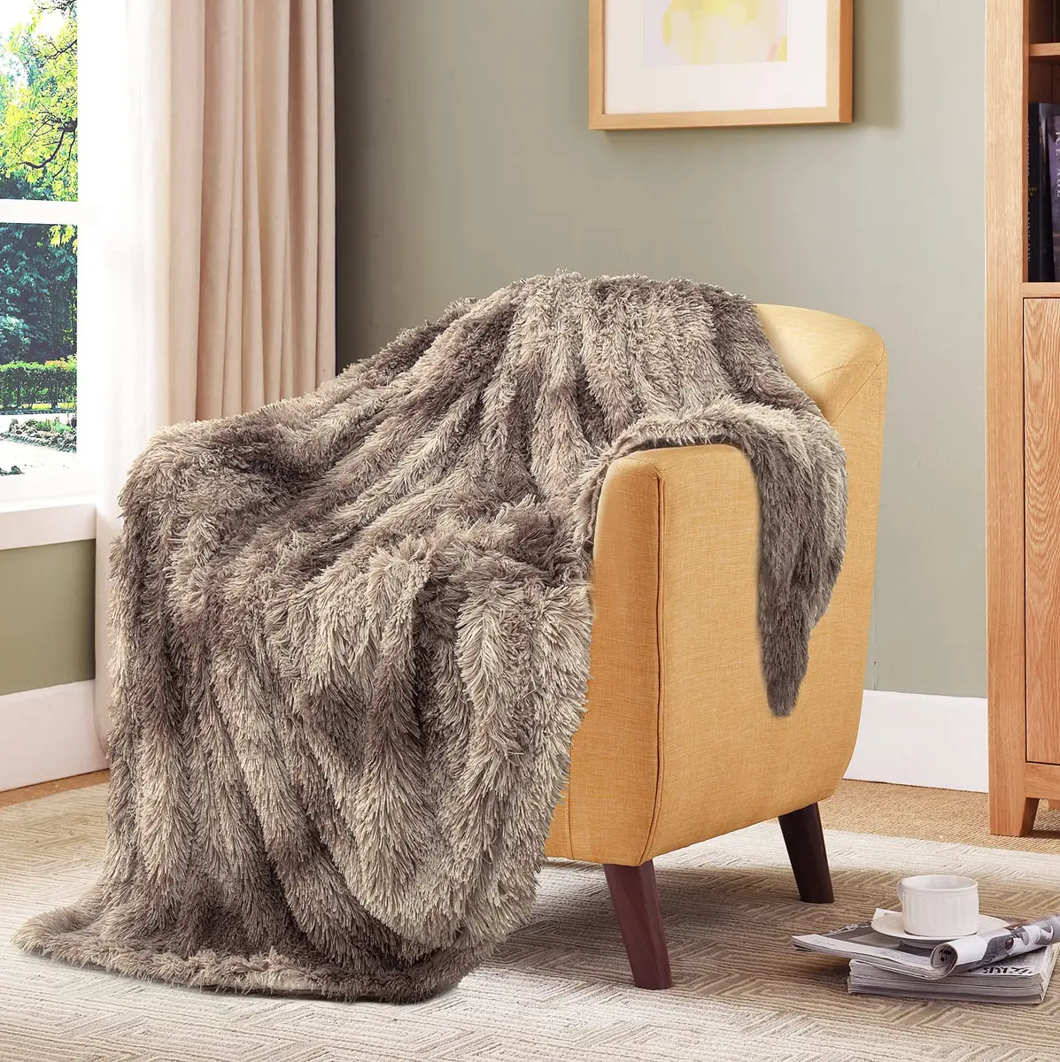 Tuddrom Tie Dye Brown Faux Fur Throw Blanket 127cm x 152cm | Soft, Lightweight, and Cozy for Couch and Bed - view 9