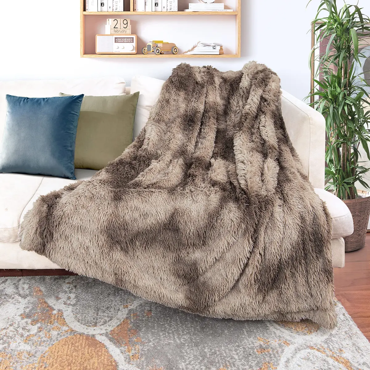Tuddrom Tie Dye Brown Faux Fur Throw Blanket 127cm x 152cm | Soft, Lightweight, and Cozy for Couch and Bed - view 2