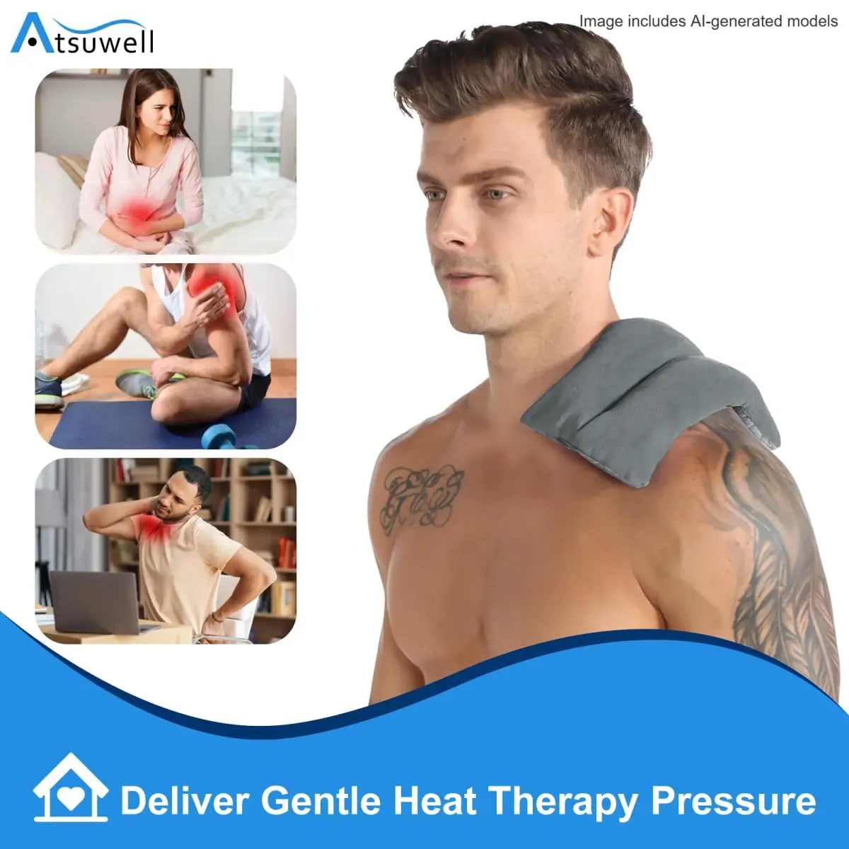 Atsuwell Microwave Heating Pad 6 x 11'' Grey | Moist Heat Pack for Cramps & Joint Relief - view 2
