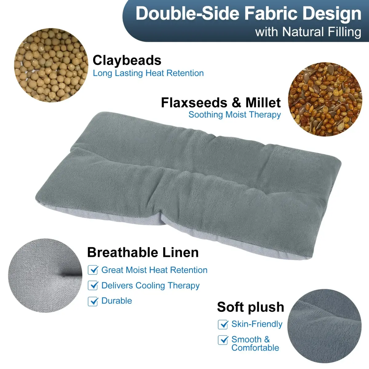 Atsuwell Microwave Heating Pad 6 x 11'' Grey | Moist Heat Pack for Cramps & Joint Relief - view 4