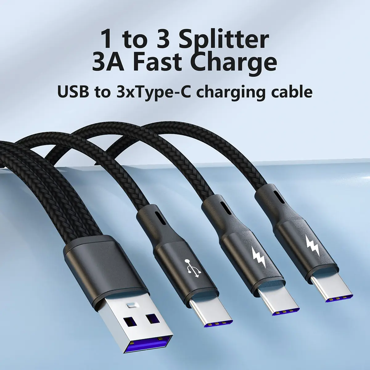 GELRHONR USB C Splitter Cable,3-in-1 Nylon Braided,3.9FT,Fast Charge 5A,Compatible with Android & More - view 7