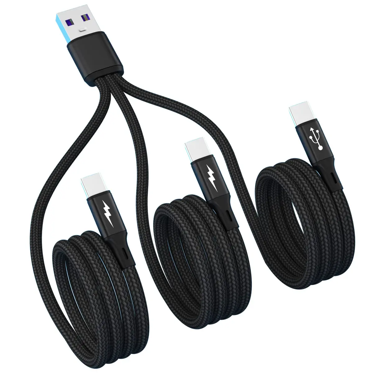 GELRHONR USB C Splitter Cable,3-in-1 Nylon Braided,3.9FT,Fast Charge 5A,Compatible with Android & More - view 8