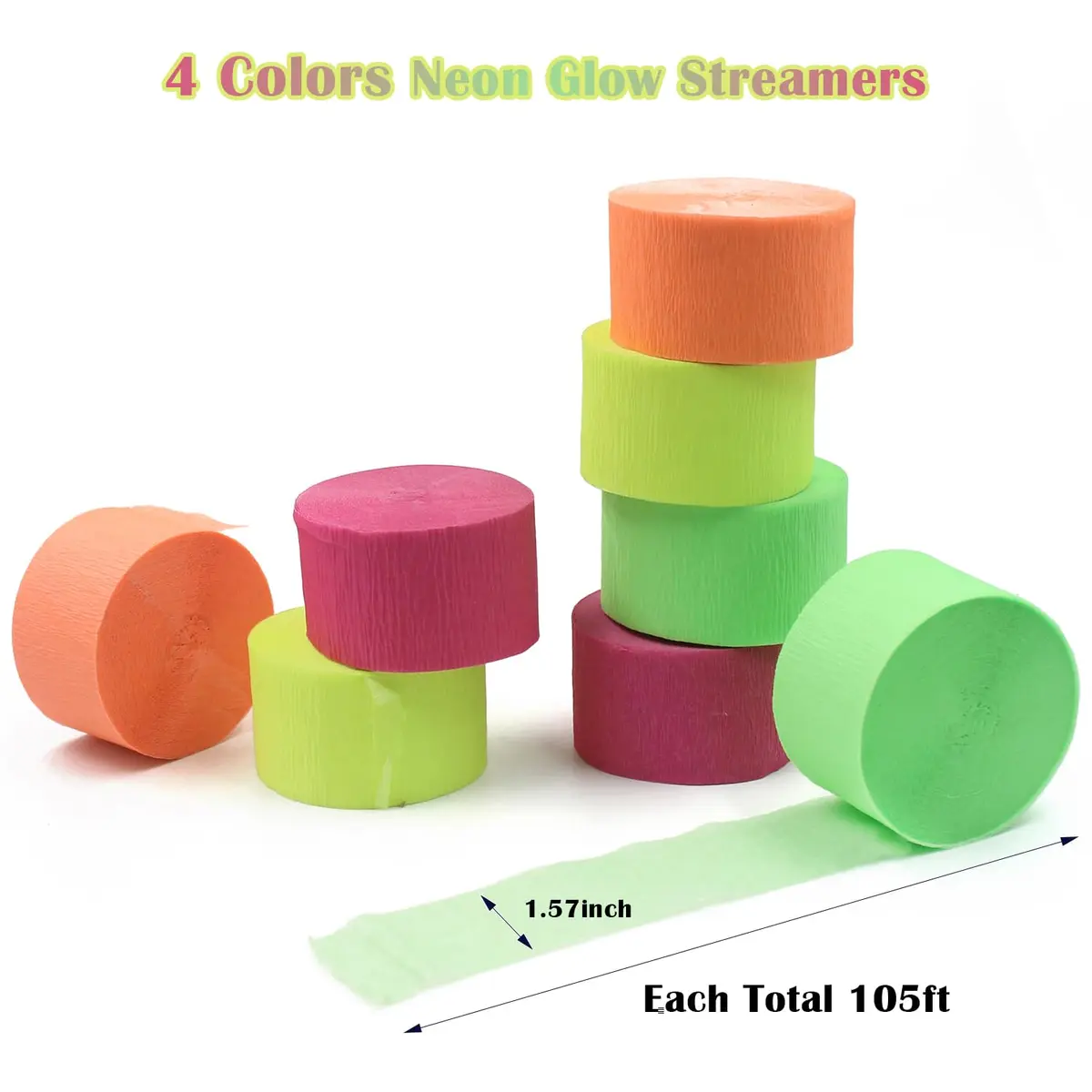 MFLUEEWR 420feet Blacklight Party Streamer Decorations 4 Rolls | Glow Crepe Paper for Neon Parties - view 5