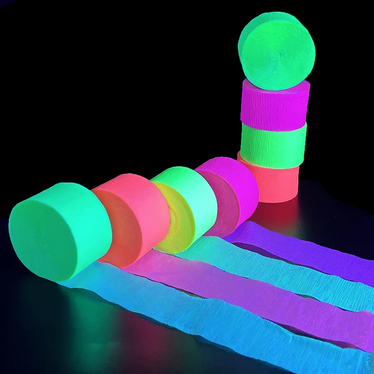 MFLUEEWR 420feet Blacklight Party Streamer Decorations 4 Rolls | Glow Crepe Paper for Neon Parties - view 2