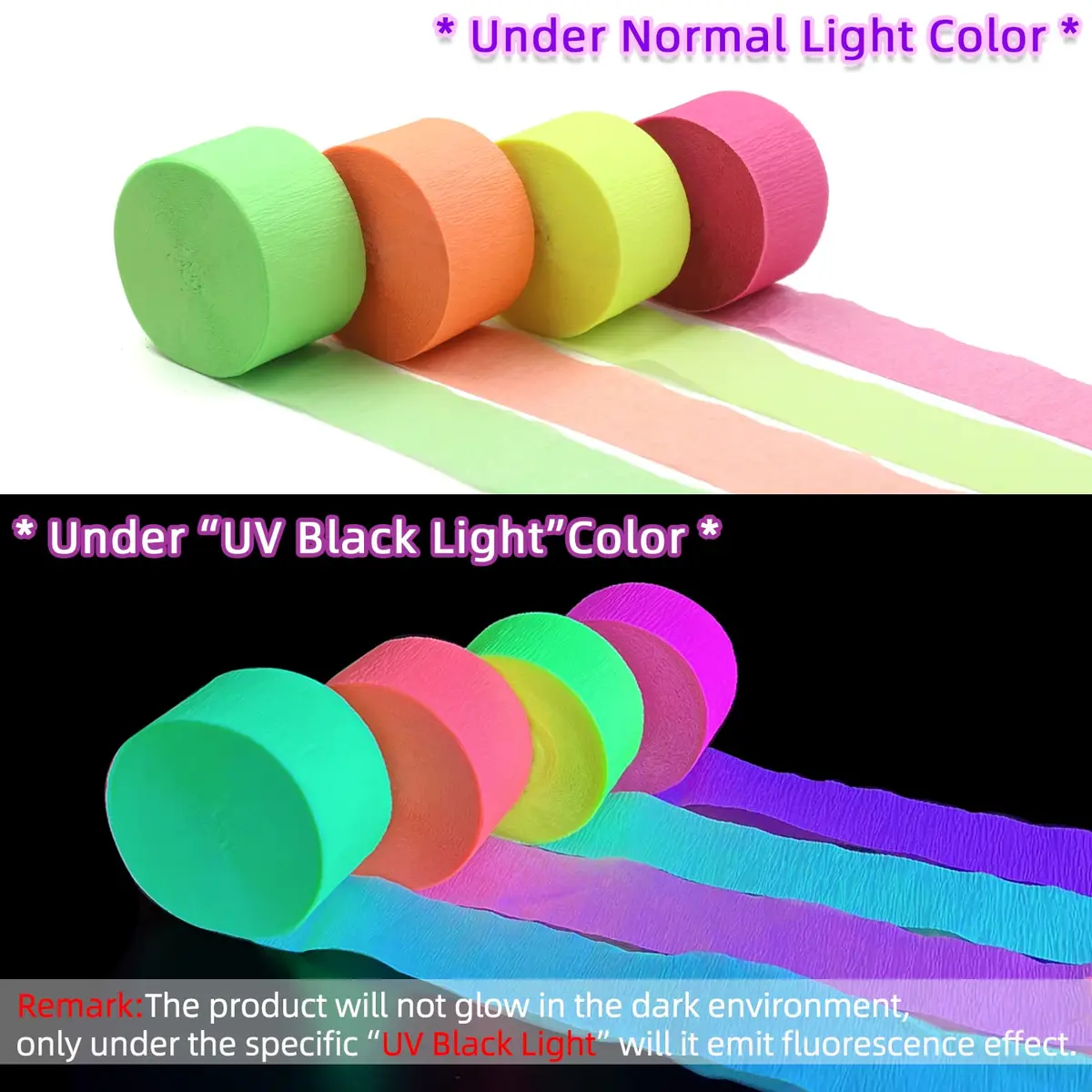 MFLUEEWR 420feet Blacklight Party Streamer Decorations 4 Rolls | Glow Crepe Paper for Neon Parties - view 3