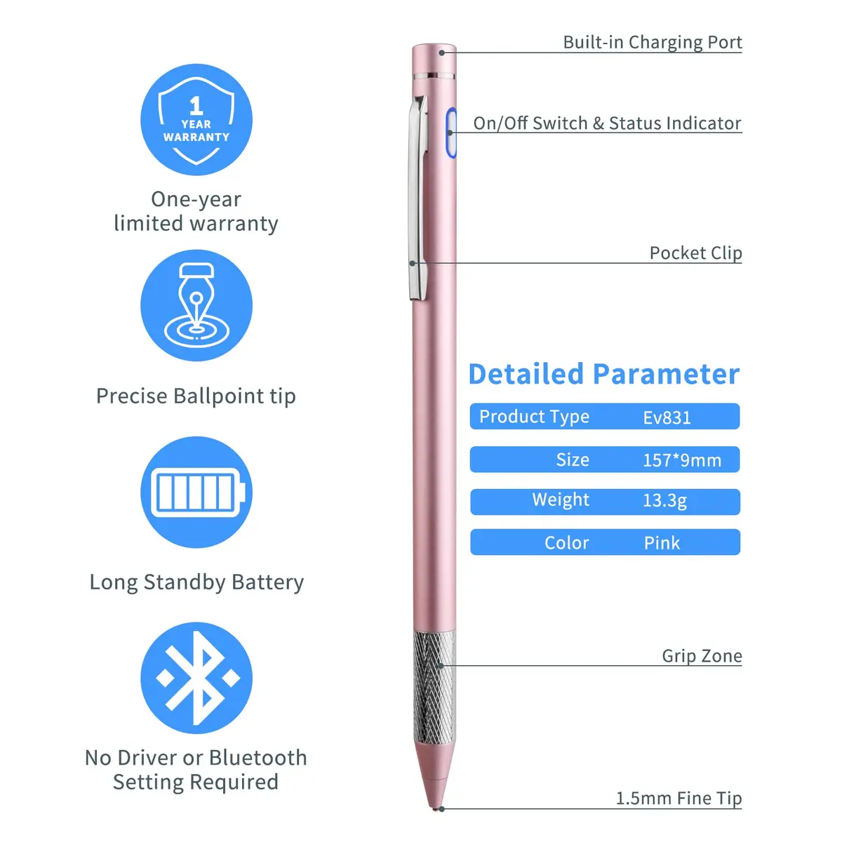 Minilabo Stylus for Lenovo Chromebook Duet 3/5/11 Pen, Pink | Precise Active Stylus with Fine Tip - view 5