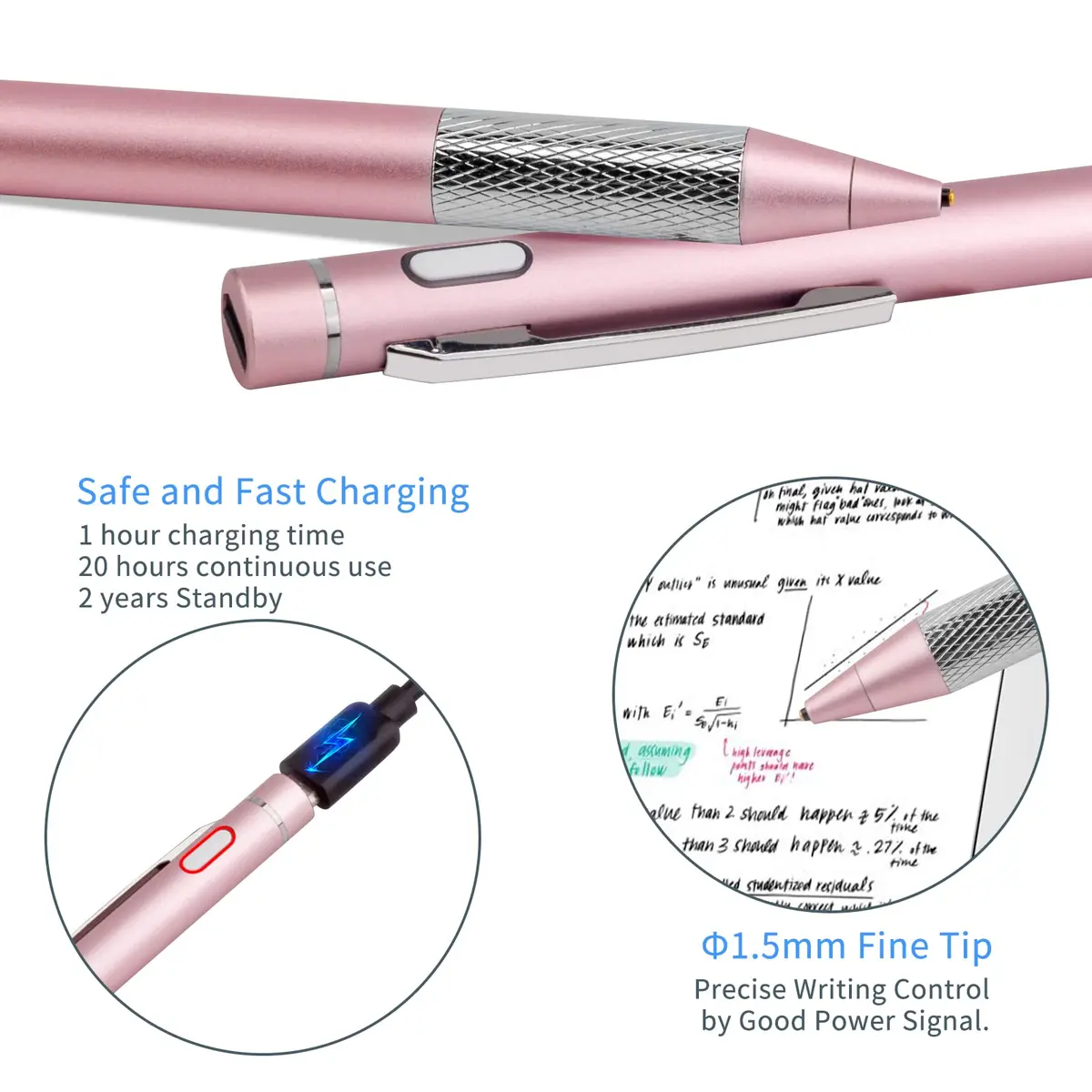Minilabo Stylus Pencil for iPhone 14/15/16/17 Pro Max Pen, Pink | Precise Active Stylus with 1.5mm Tip - view 4