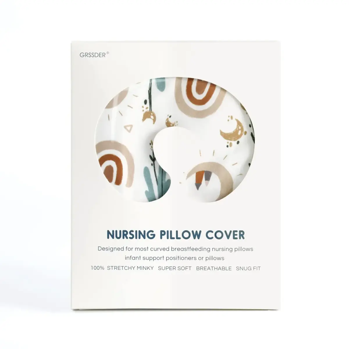 GRSSDER Nursing Pillow Cover Rainbow Pattern | Stretchy Minky Removable Slipcover for Breastfeeding Pillows - view 4