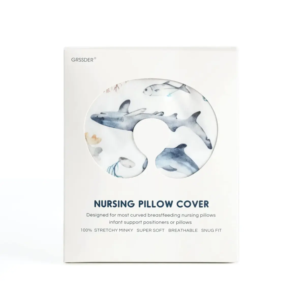 GRSSDER Stretchy Minky Nursing Pillow Cover - Whale Sea World Pattern - 55cm x 50cm (21.7" x 19.7") - view 4