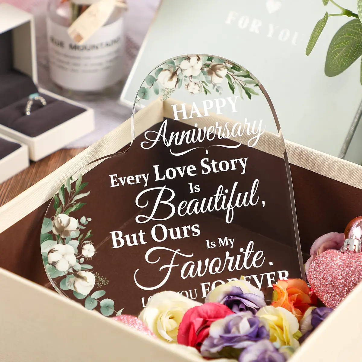 Yulejo Acrylic Heart Decorative Sign (15.1 x 15.1 x 1.4 cm / 5.9 x 5.9 x 0.55 inches) | Romantic Anniversary Gift for Her - view 2