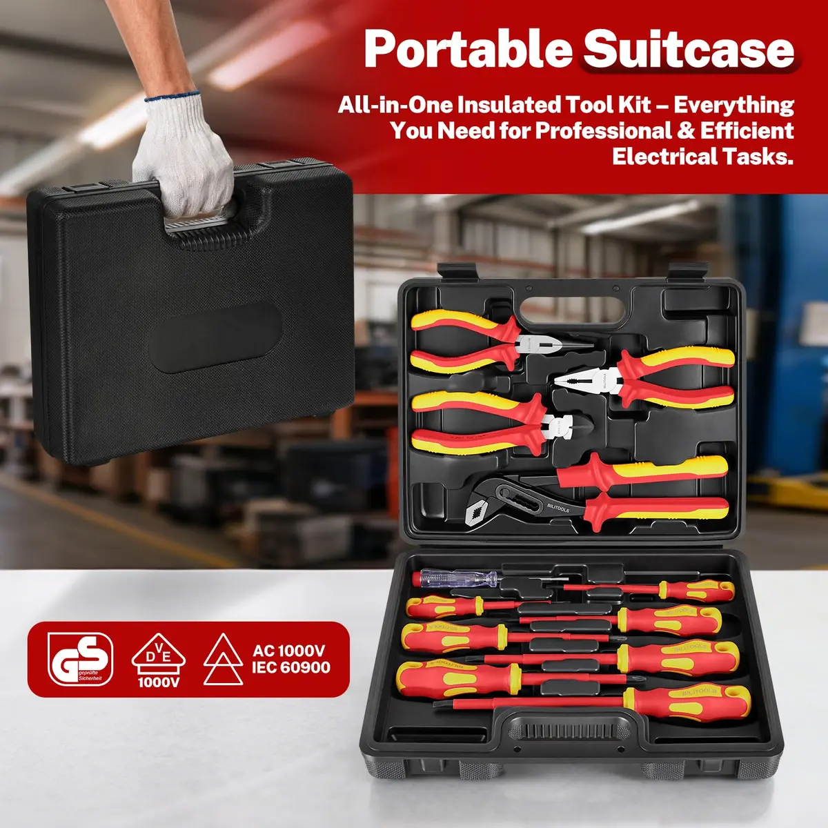 BILITOOLS 12-Piece Insulated Screwdriver & Pliers Set | VDE Certified for 1000V Electrical Work - view 5