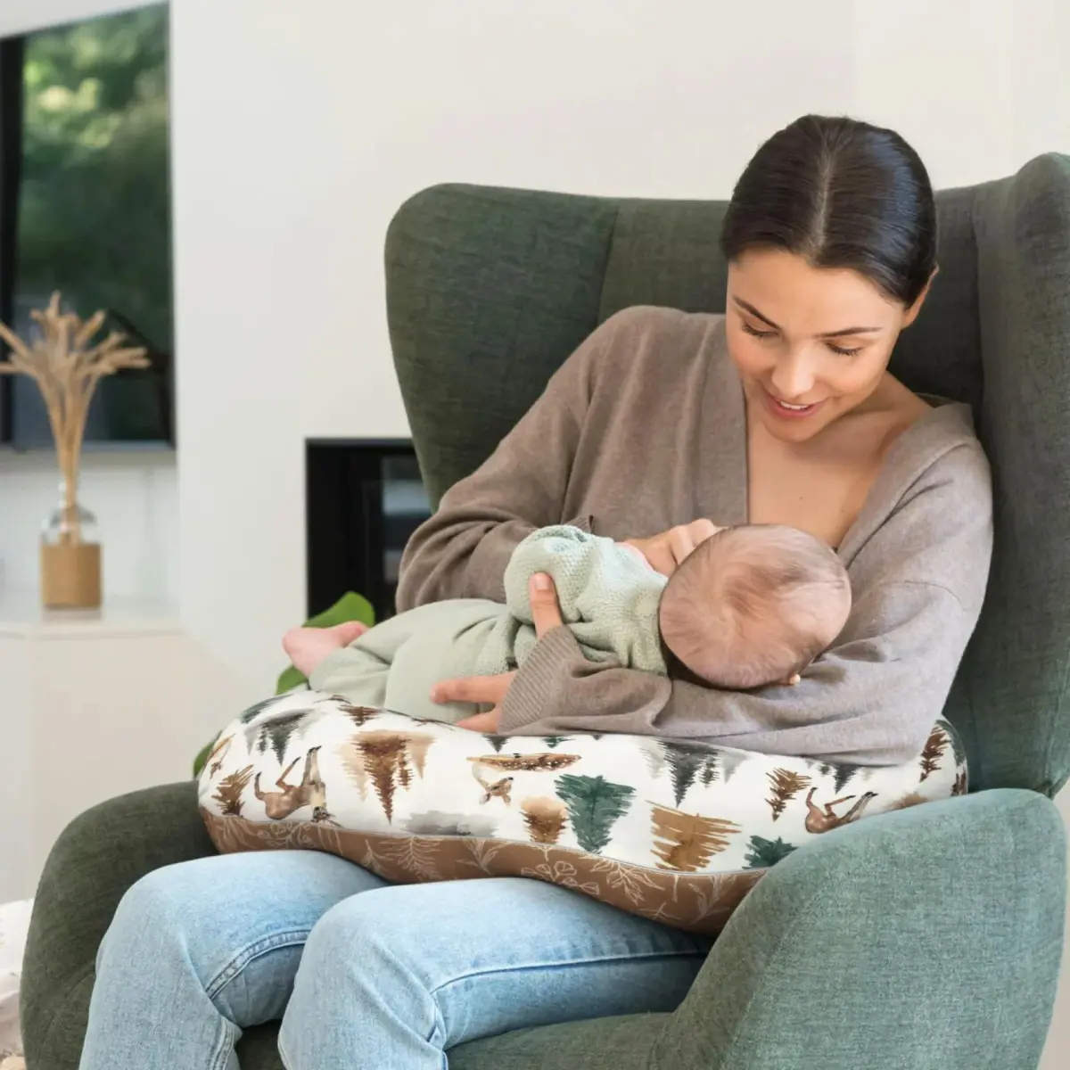 GRSSDER Watercolor Forest Deer Nursing Pillow Cover 50cm x 60cm (25" x 23") | Stretchy Minky Slipcover for Breastfeeding Pillows - view 4