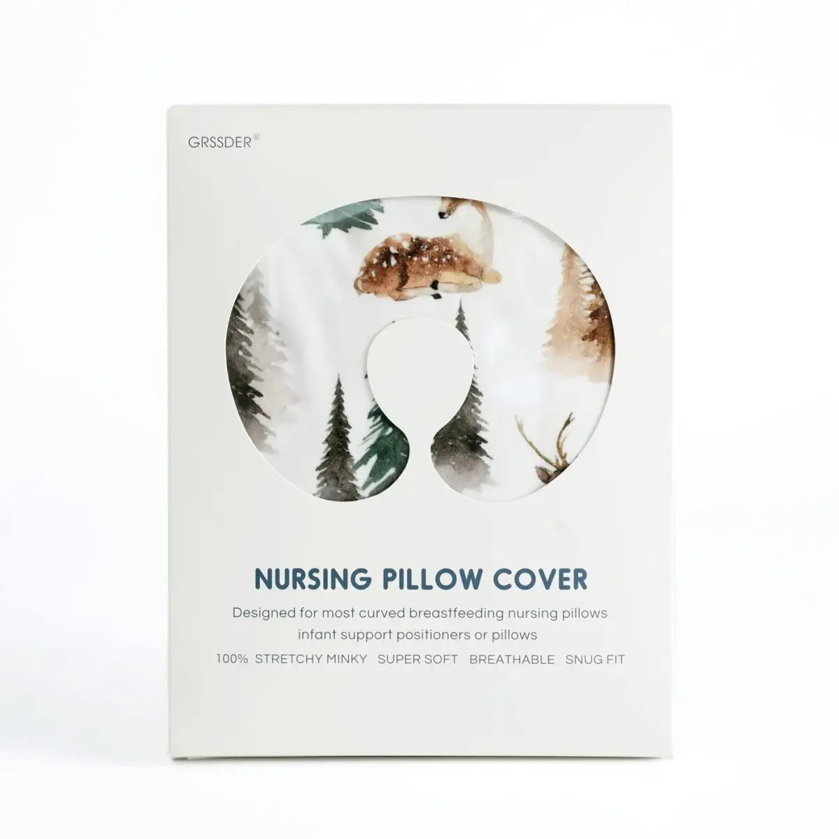 GRSSDER Watercolor Forest Deer Nursing Pillow Cover 50cm x 60cm (25" x 23") | Stretchy Minky Slipcover for Breastfeeding Pillows - view 5