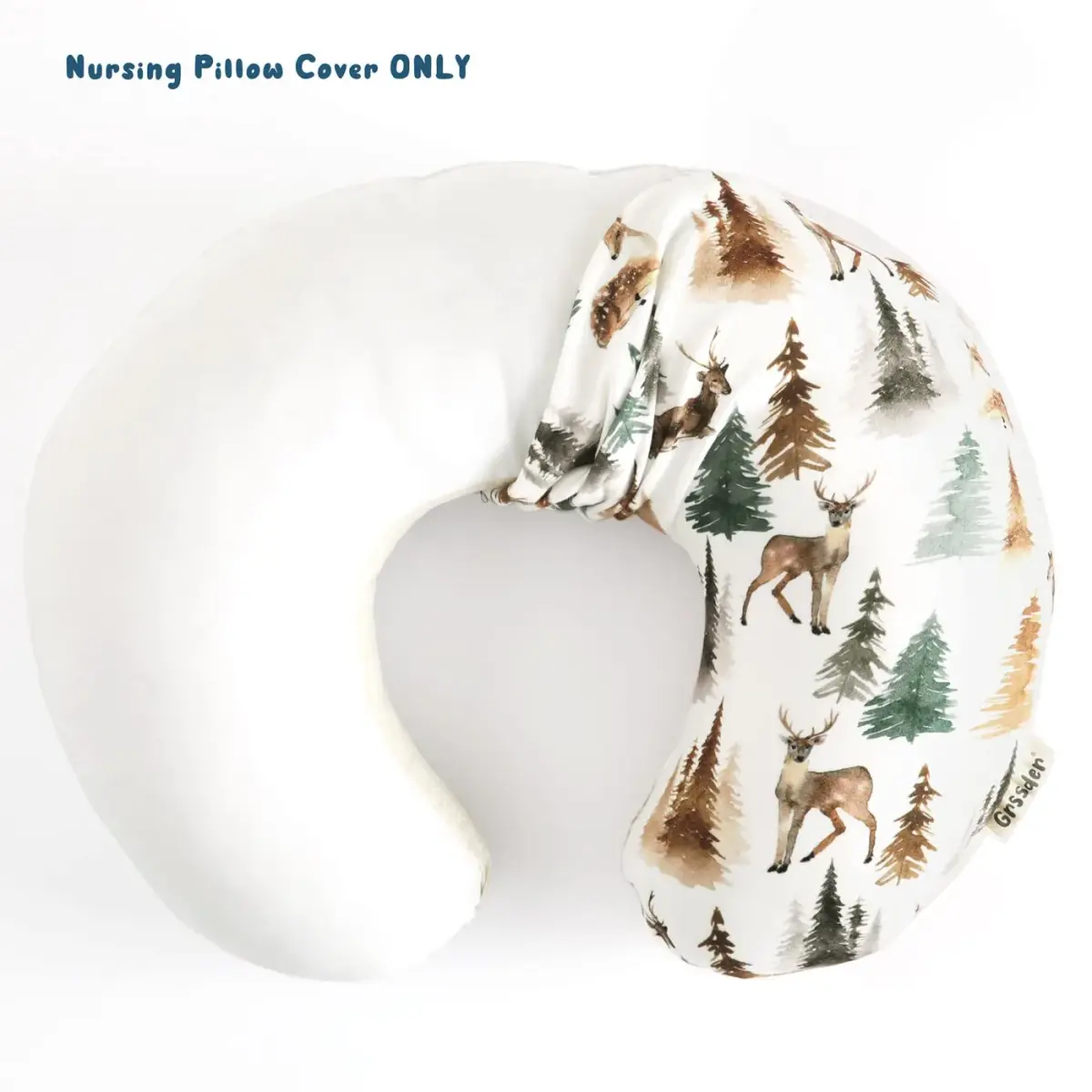 GRSSDER Watercolor Forest Deer Nursing Pillow Cover 50cm x 60cm (25" x 23") | Stretchy Minky Slipcover for Breastfeeding Pillows - view 3
