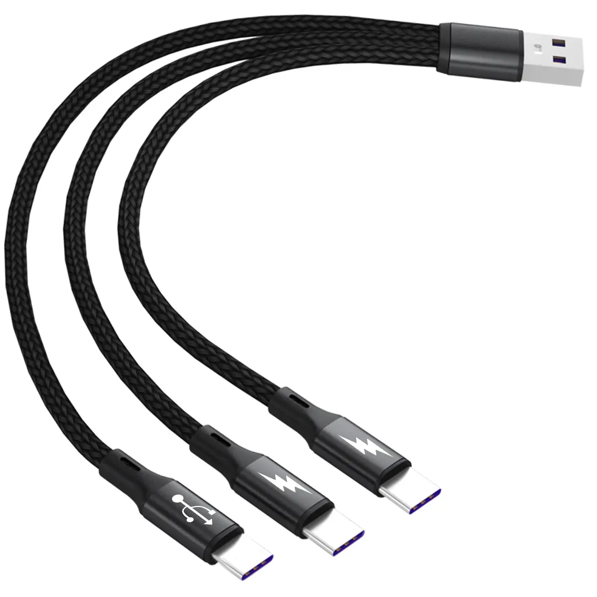 GELRHONR USB A to 3 Type-C Male Splitter Cable 1.2m (3.9ft) Black | Charges 3 Devices Simultaneously - main product image