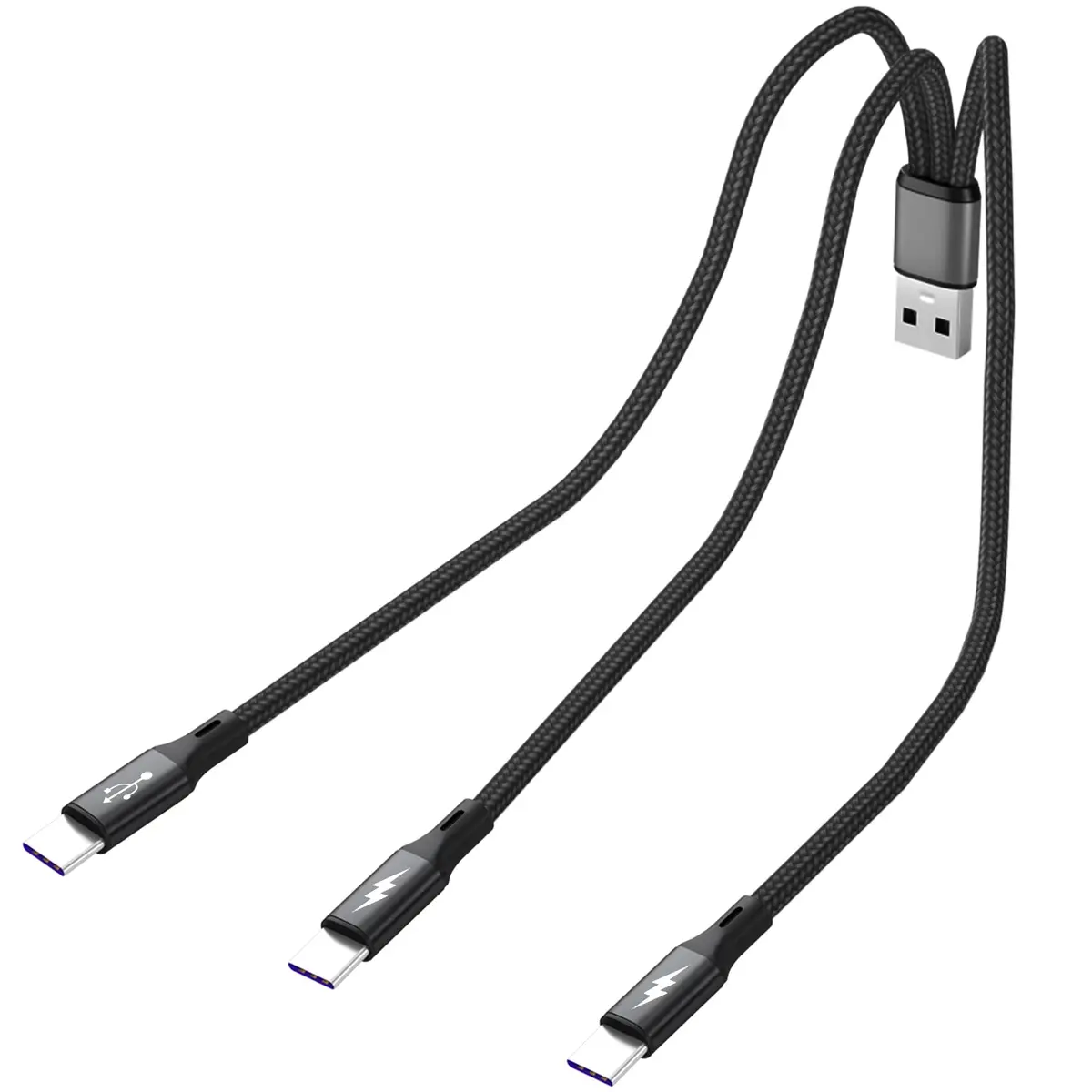GELRHONR USB A to 3 Type-C Male Splitter Cable 1.2m (3.9ft) Black | Charges 3 Devices Simultaneously - view 8