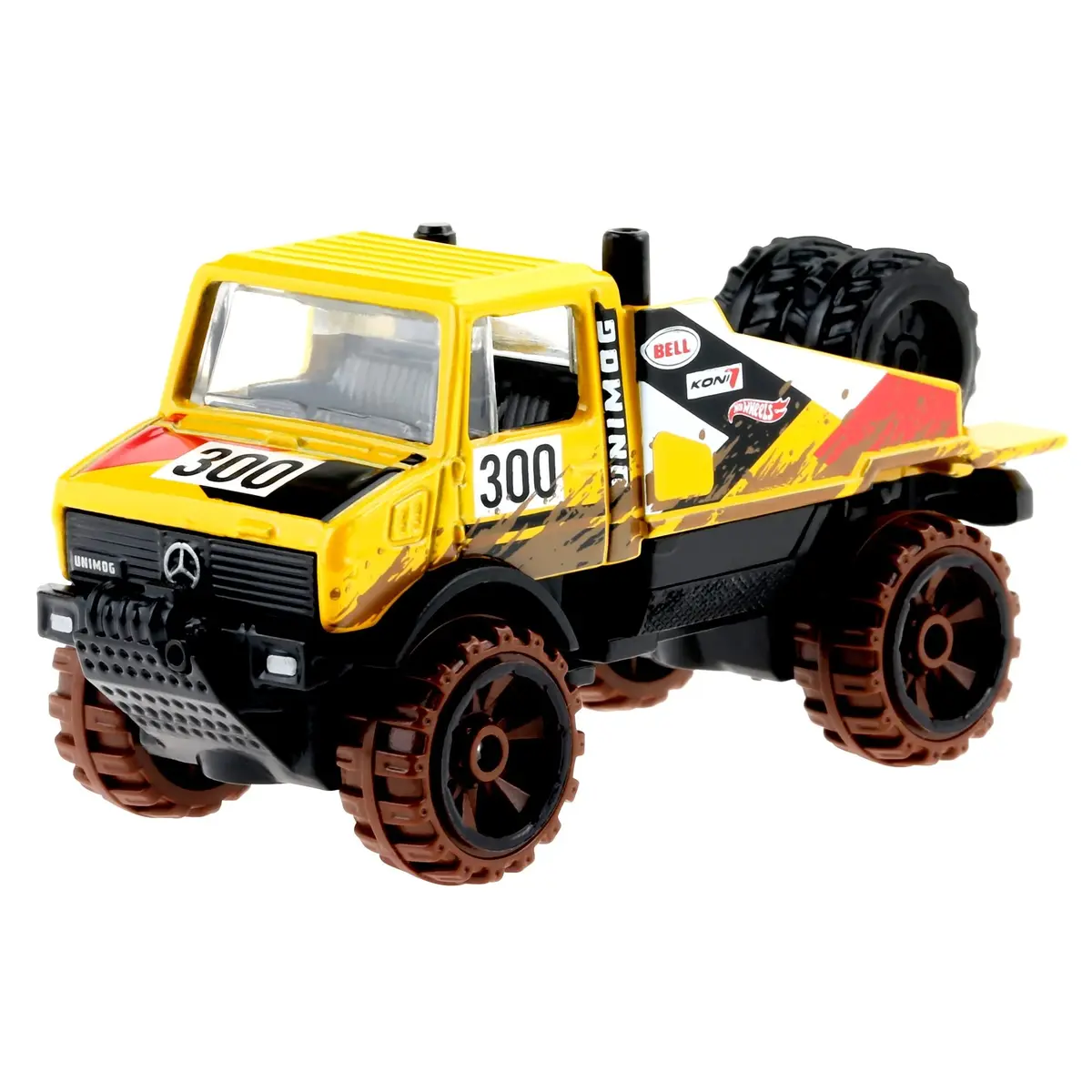 Hot Wheels Mercedes-Benz Unimog 1300 Off-Road Mud Runners 1/64 Scale Yellow | Durable Metal Car for Kids 3-12 - main product image