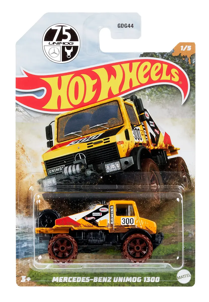 Hot Wheels Mercedes-Benz Unimog 1300 Off-Road Mud Runners 1/64 Scale Yellow | Durable Metal Car for Kids 3-12 - view 4