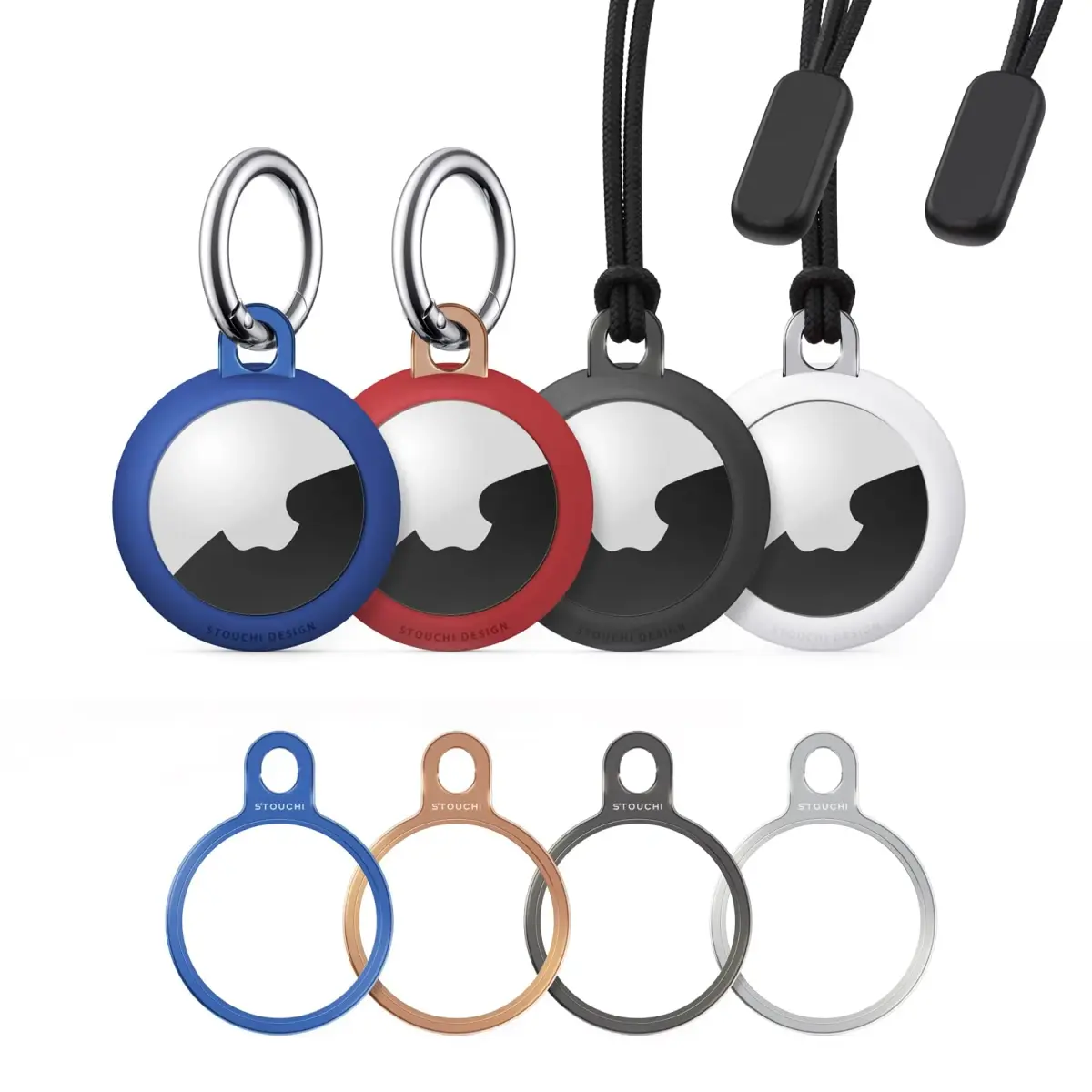 Stouchi Airtag Holder Key Ring with TPU Case, 4 Pack, Stainless Steel & Soft TPU, Compatible with AirTag 1st & 2nd Gen - main product image