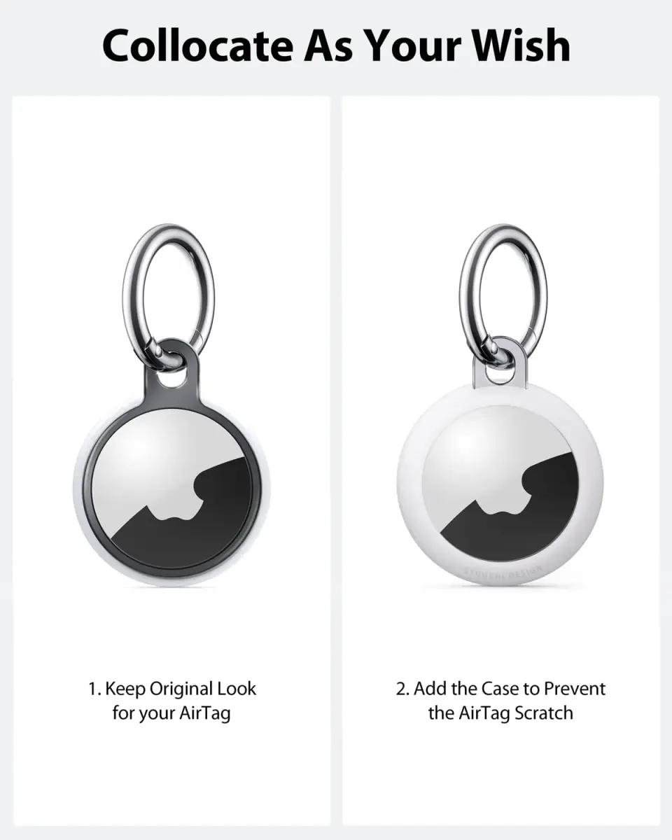 Stouchi Airtag Holder Key Ring with TPU Case, 4 Pack, Stainless Steel & Soft TPU, Compatible with AirTag 1st & 2nd Gen - view 2