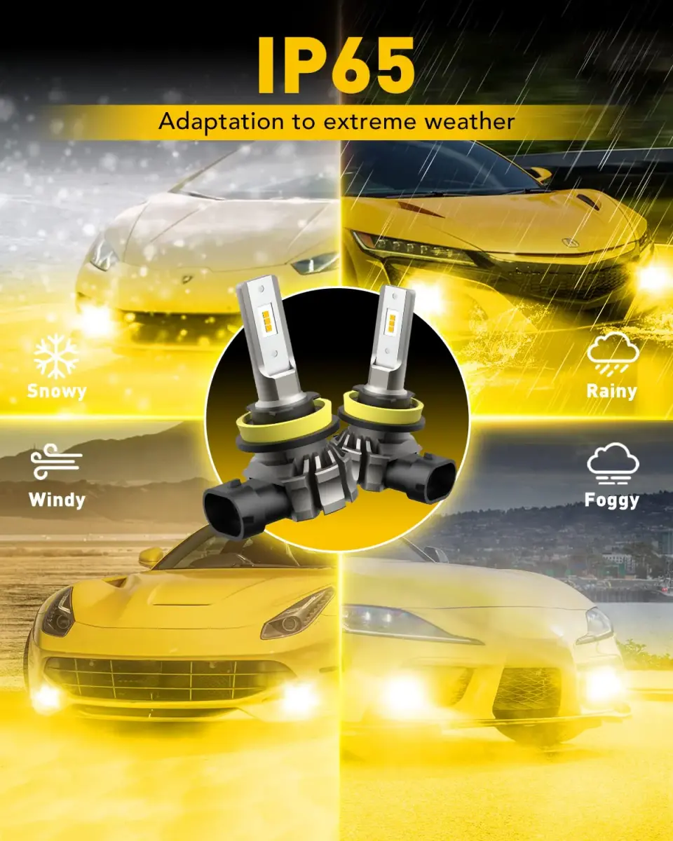 AUXITO H11/H8/H16 LED Fog Light Bulbs 6000LM 3000K Amber Yellow | 300% Brighter Than Halogen - view 6