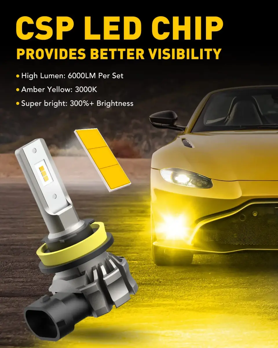 AUXITO H11/H8/H16 LED Fog Light Bulbs 6000LM 3000K Amber Yellow | 300% Brighter Than Halogen - view 2