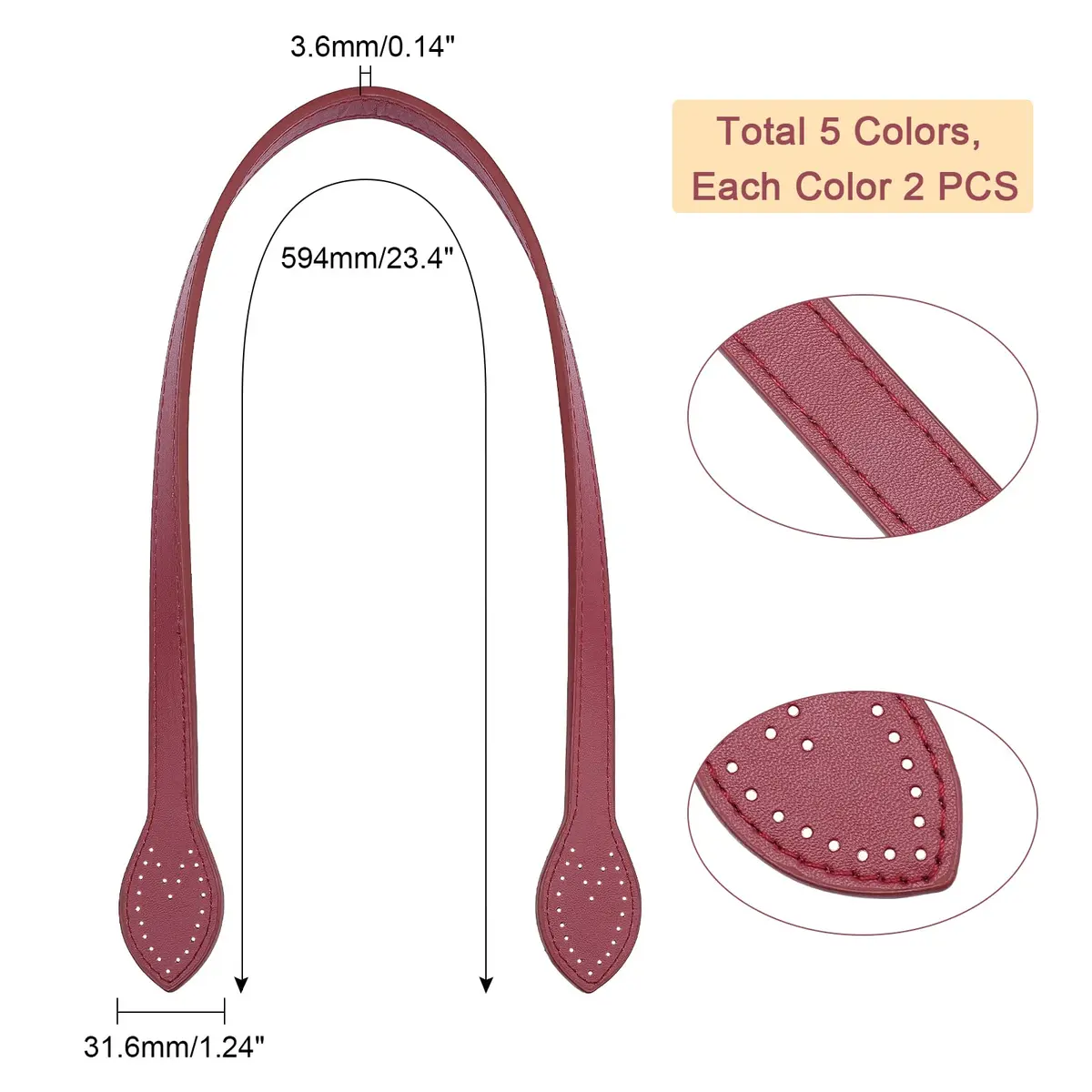 PH PandaHall Leather Purse Straps 23.4" | 5 Colors, 10pcs Bag Handles for DIY Crafts - view 2