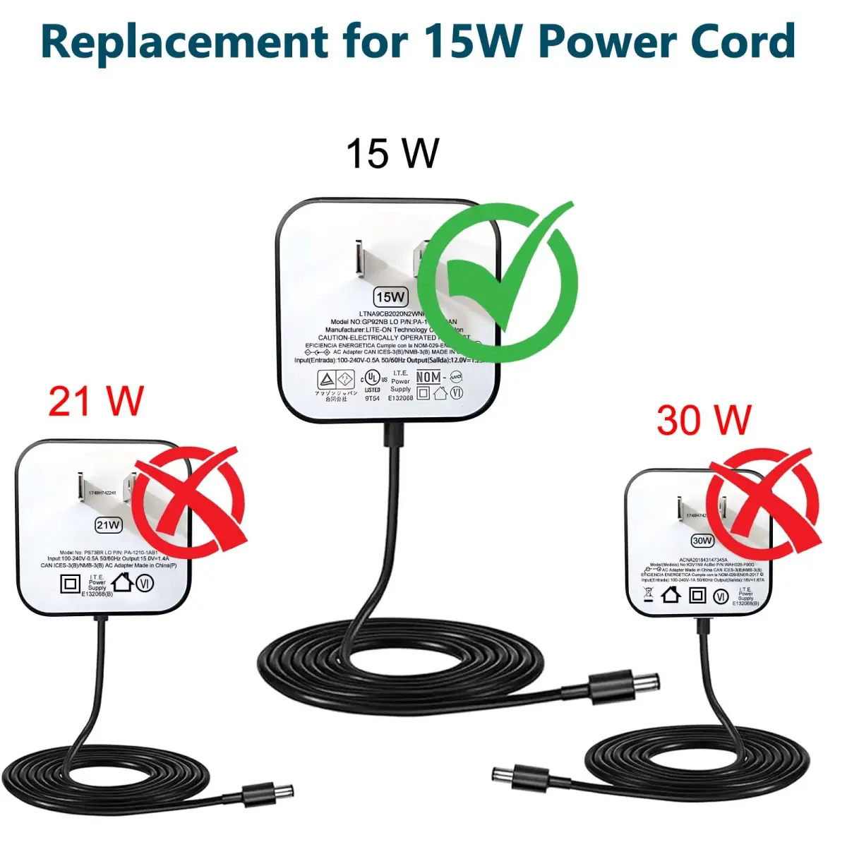 ZTTXL 15W Power Adapter for Echo, Dot 3rd & 4th Gen, Show 5, Spot, Fire TV Cube | 12V 1.25A 15W AC Power Cord - view 7