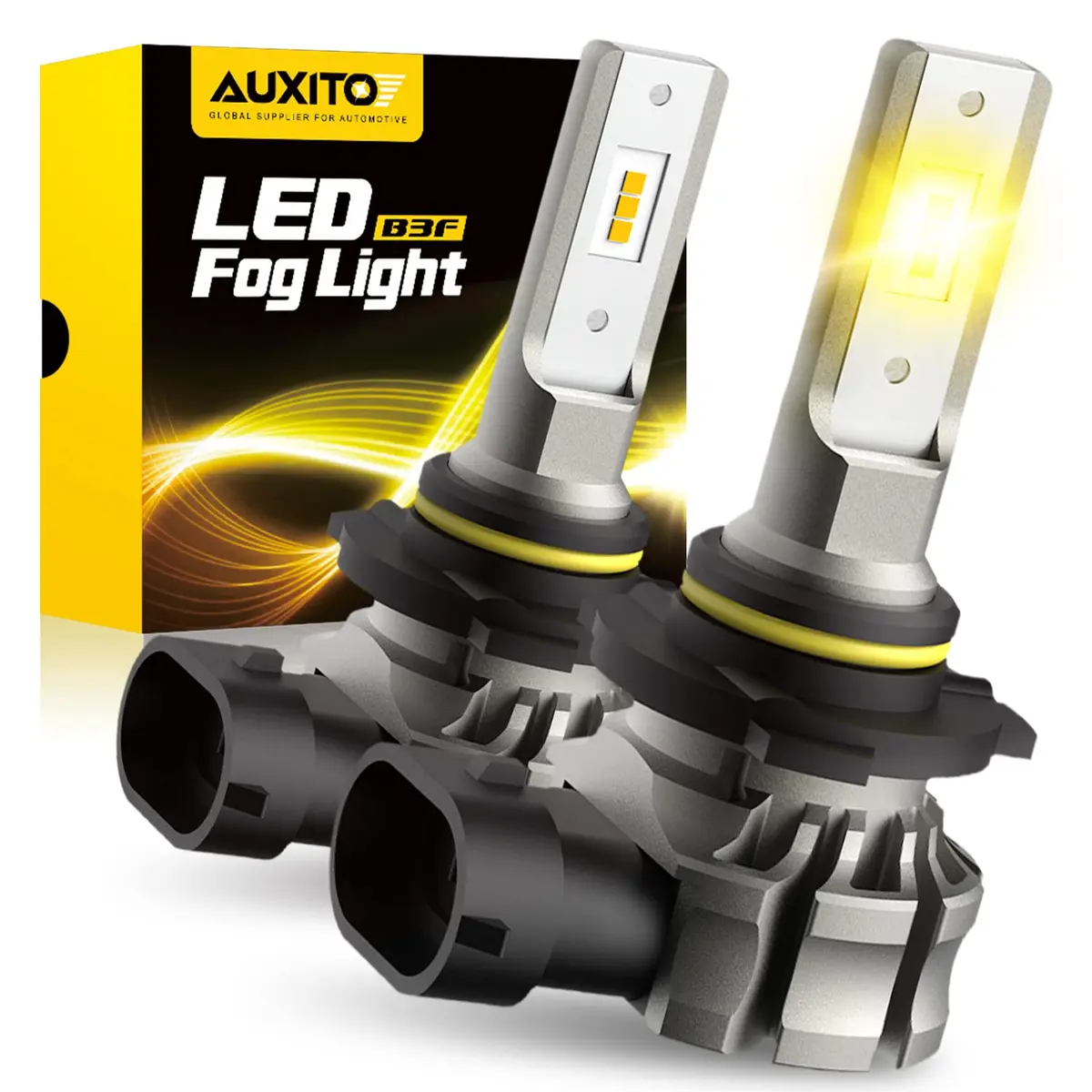 AUXITO 9145 LED Fog Light Bulbs H10 6000LM 3000K Amber Yellow 2-Pack | Brighter Than Halogen - main product image