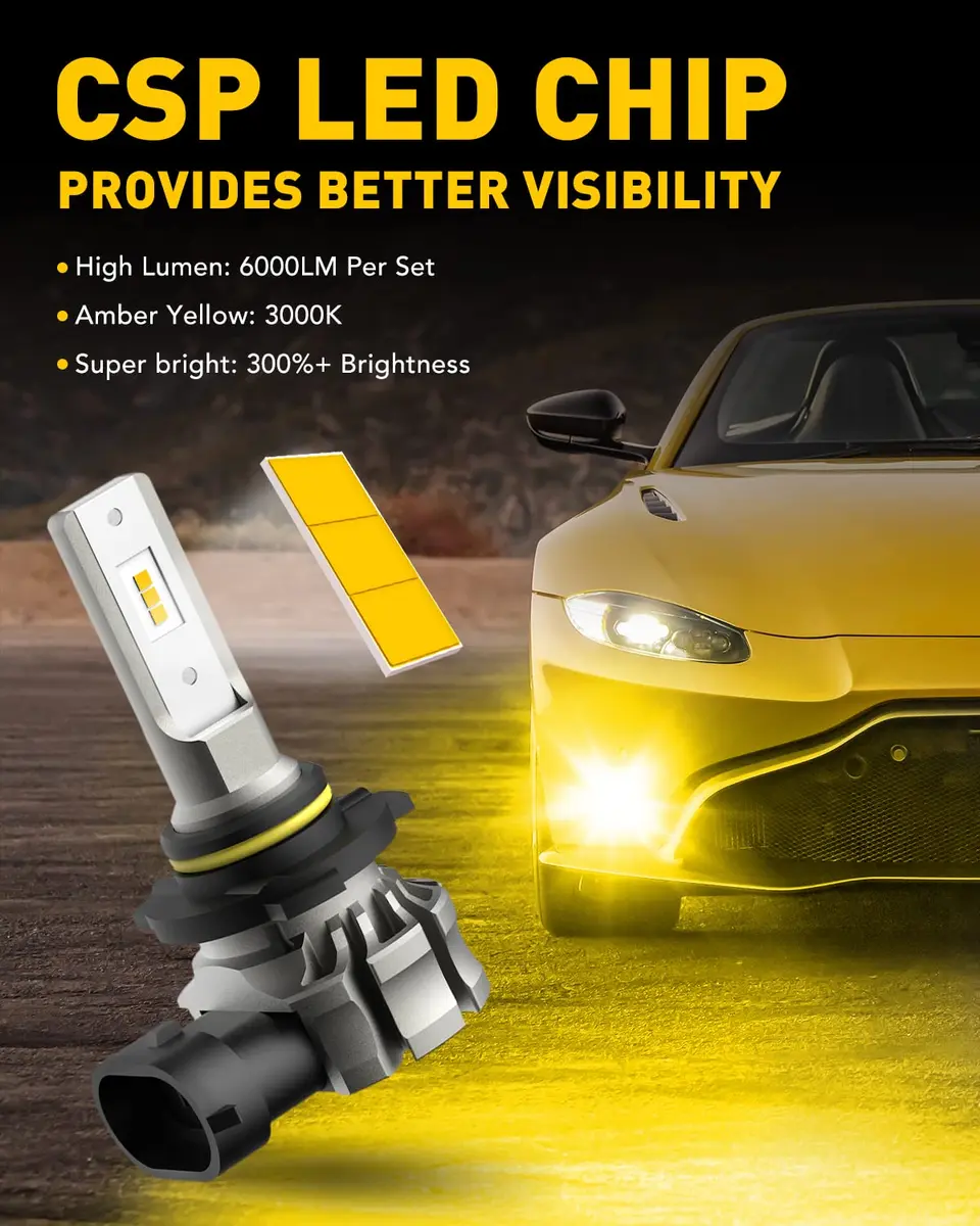 AUXITO 9145 LED Fog Light Bulbs H10 6000LM 3000K Amber Yellow 2-Pack | Brighter Than Halogen - view 2
