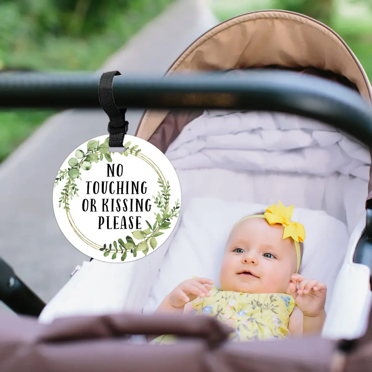 EKSPLODI Don’t Touch Baby Sign, No Kissing Baby Car Seat Sign, 2 Pack, 5 Inches | Baby Safety Sign for Strollers & Car Seats - view 2