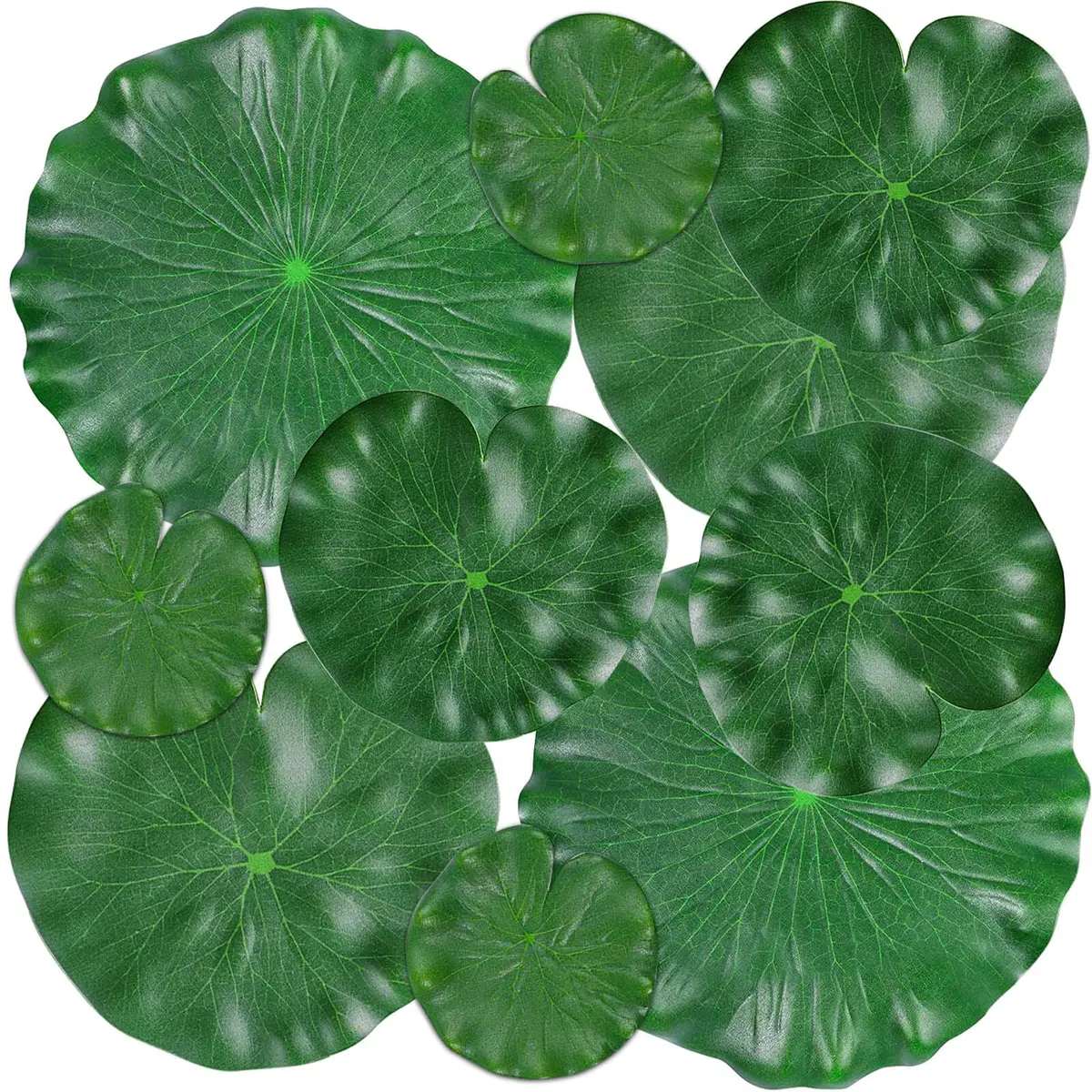 ZAUGONTW Realistic Lily Pads Leaves for Ponds, 10 Pcs Floating Foam Lotus Leaves, 4 Sizes, Green - main product image