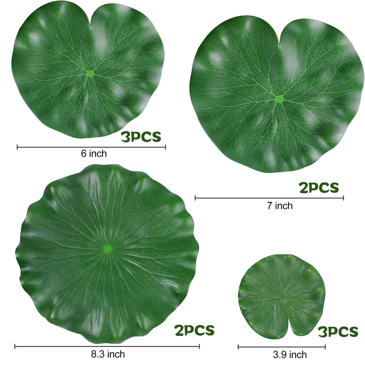 ZAUGONTW Realistic Lily Pads Leaves for Ponds, 10 Pcs Floating Foam Lotus Leaves, 4 Sizes, Green - view 5