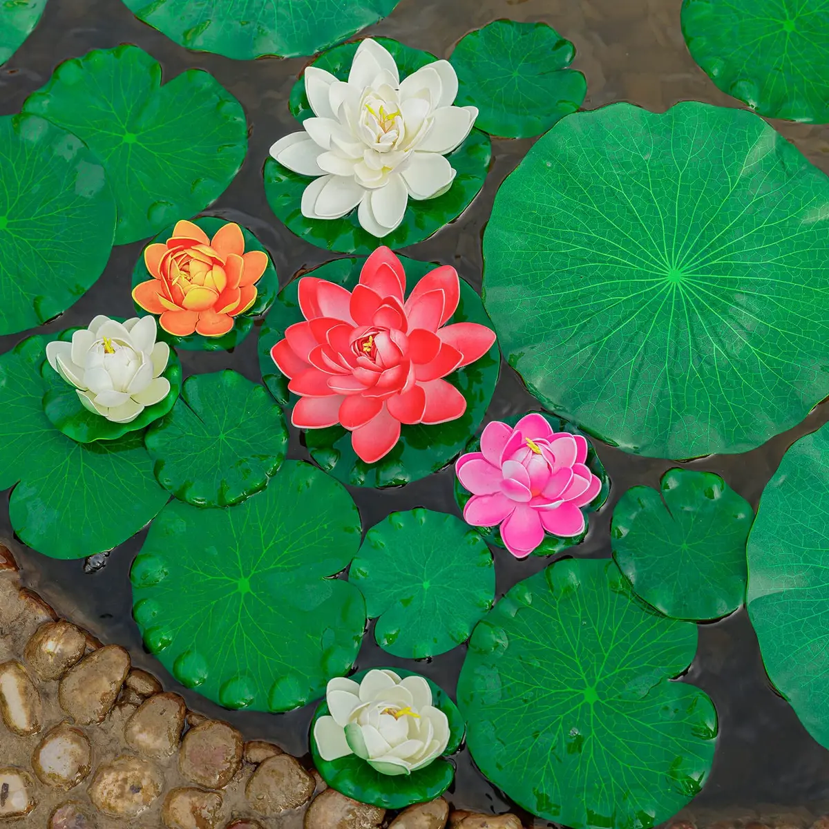 ZAUGONTW Realistic Lily Pads Leaves for Ponds, 10 Pcs Floating Foam Lotus Leaves, 4 Sizes, Green - view 4