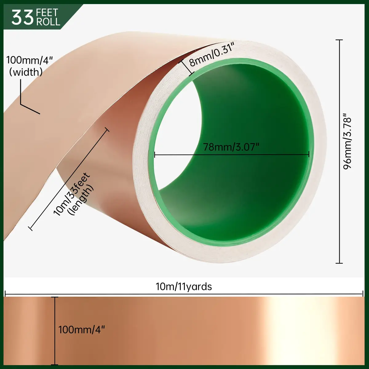 vootape Copper Foil Tape 4 inch x 33ft | Double-Sided Conductive Adhesive for EMI Shielding & Guitar Repairs - view 3