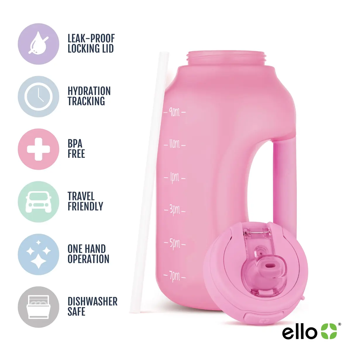 Ello Hydra 64oz Water Jug with Handle & Motivational Markers | Leak-Proof BPA Free Plastic Bottle (64 oz / 1.89L) - view 2