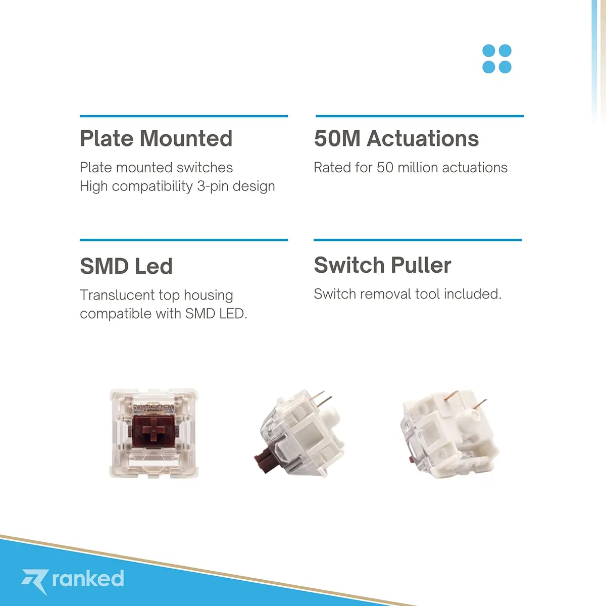 Ranked Gateron ks-9 Key Switches for Mechanical Gaming Keyboards | Plate Mounted (Gateron Brown, 90 Pcs) - view 7