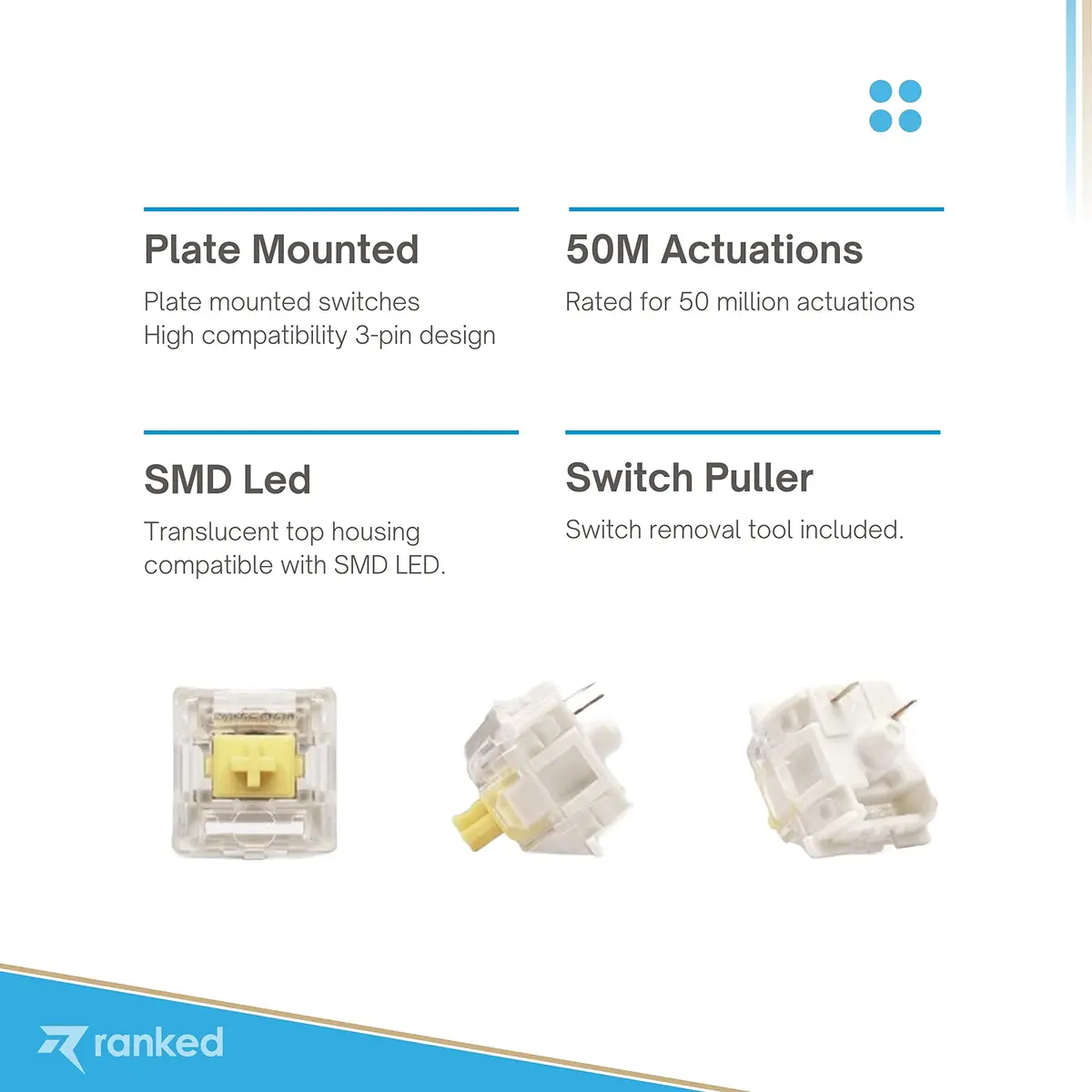 Ranked Gateron ks-9 Key Switches for Mechanical Gaming Keyboards | Plate Mounted (Gateron Yellow, 65 Pcs) - view 7