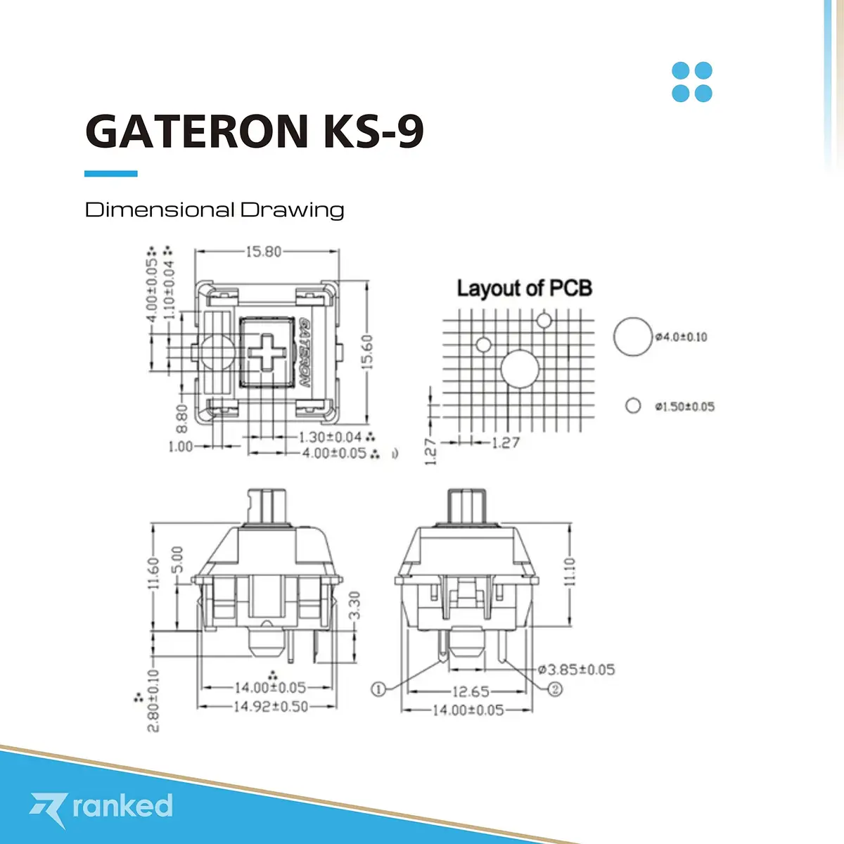 Ranked Gateron ks-9 Key Switches for Mechanical Gaming Keyboards | Plate Mounted (Gateron Brown, 65 Pcs) - view 5