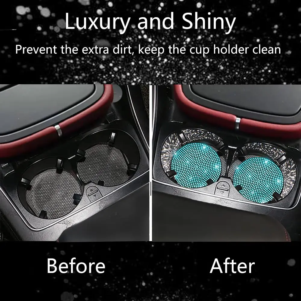NBTEPEM 2pcs Bling Car Cup Holder Coaster 2.75 inch | Anti-Slip Shockproof Fashion Rhinestone Interior Accessory - view 7