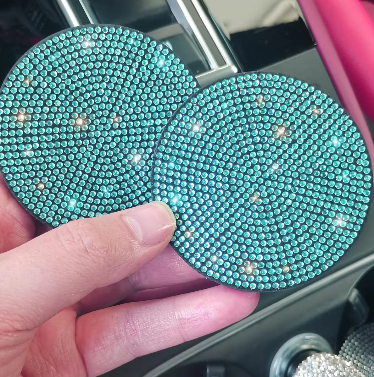 NBTEPEM Bling Car Cup Holder Coasters 2.75 inch (2 pcs, Aquamarine) | Sparkle & Protect Your Car Interior - view 4
