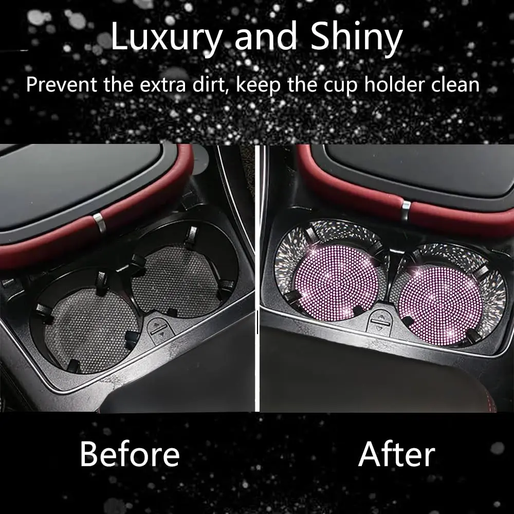 NBTEPEM 2pcs Bling Car Cup Holder Coaster 2.75 inch | Rhinestone Fashion Car Interior Accessory - view 7