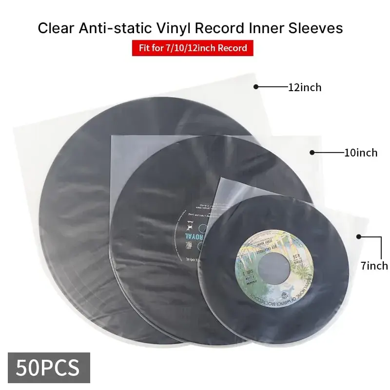 sdroceRyaM 50PCS 12 Inches LP Vinyl Record Inner Sleeves Plastic Protective Sleeves | Anti Static Round Bottom Sleeves, Translucent - view 5