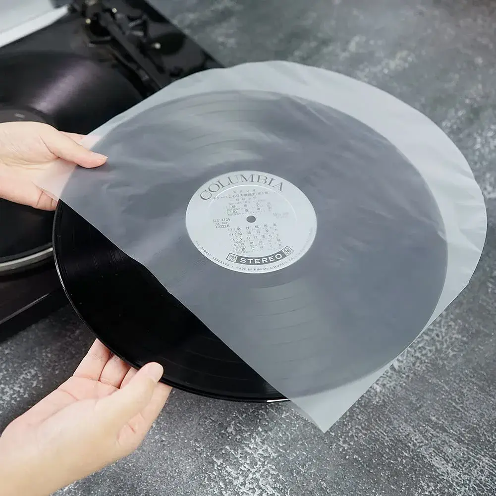sdroceRyaM 50PCS 12 Inches LP Vinyl Record Inner Sleeves Plastic Protective Sleeves | Anti Static Round Bottom Sleeves, Translucent - view 3